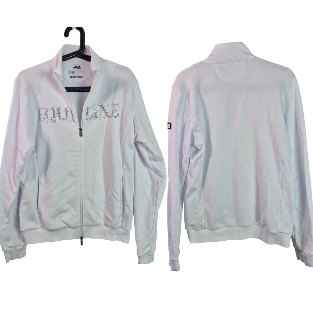 Equiline Italia White Silver Bling Sparkles Full Zip Sweatshirt Jacket Large